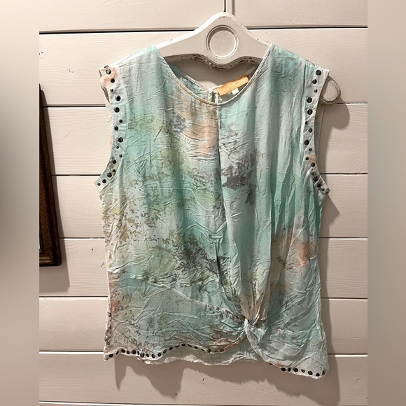 Crisca Tops - Artistic Aqua Sleeveless Top - Crisca (EU 42